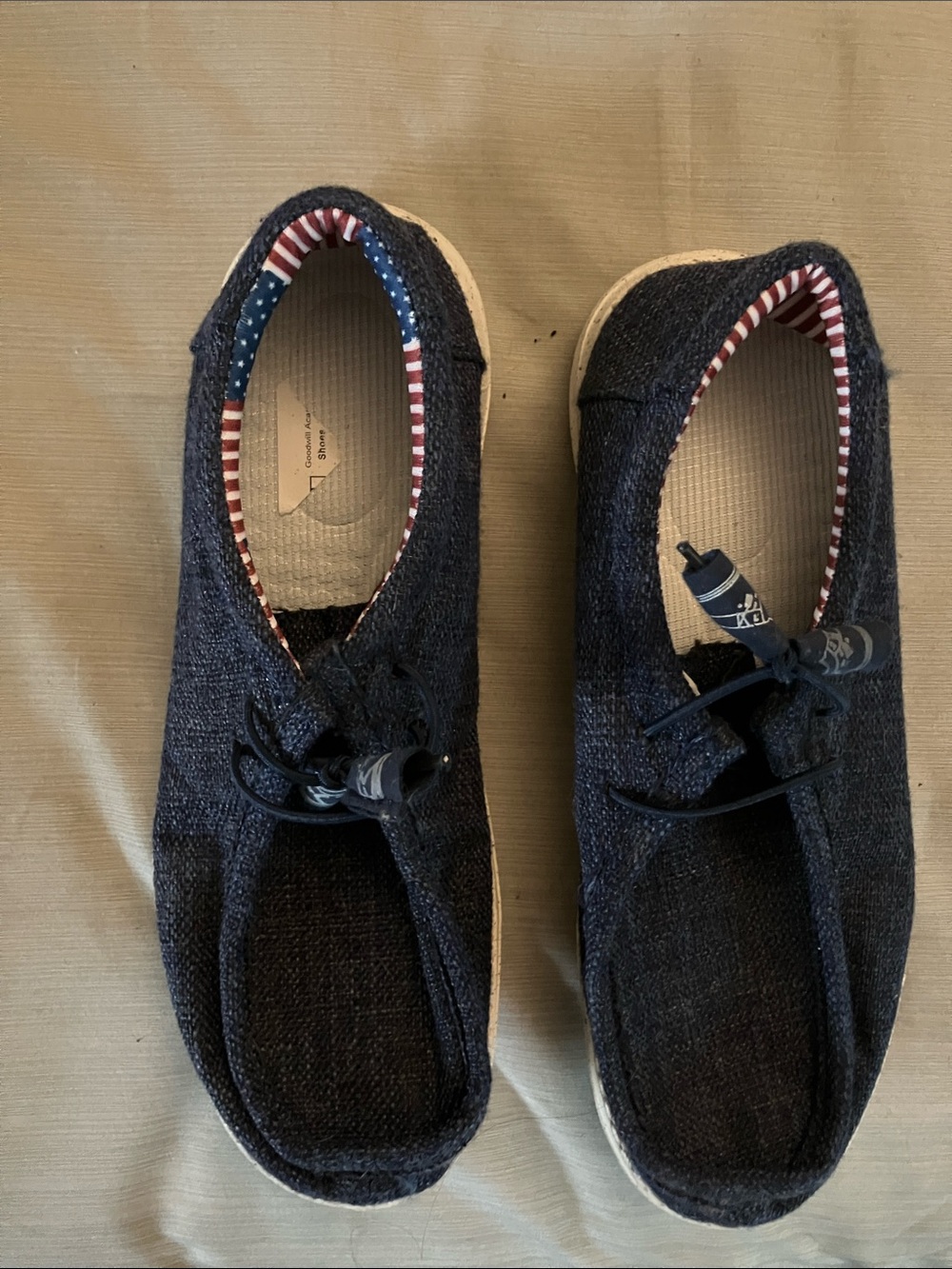 Navy Slip-On Canvas Shoes with Striped Trim
